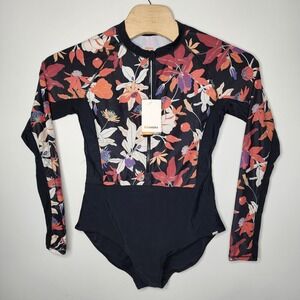 Axesea Long Sleeve Rash Guard One Piece Swimsuit Surf Suit UPF 50+ Floral Sz. 16